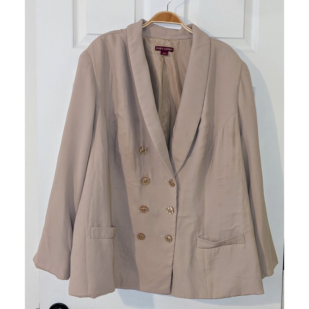 Jessica London Blazer Double Breasted Shawl Collar Career Neutral Jacket 26P